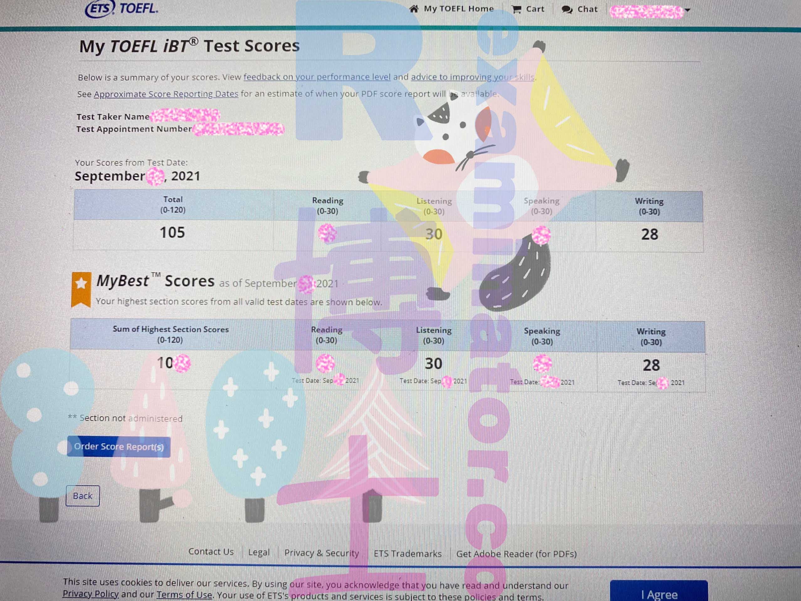 immagine del punteggio per Truffa nel TOEFL storia di successo #209