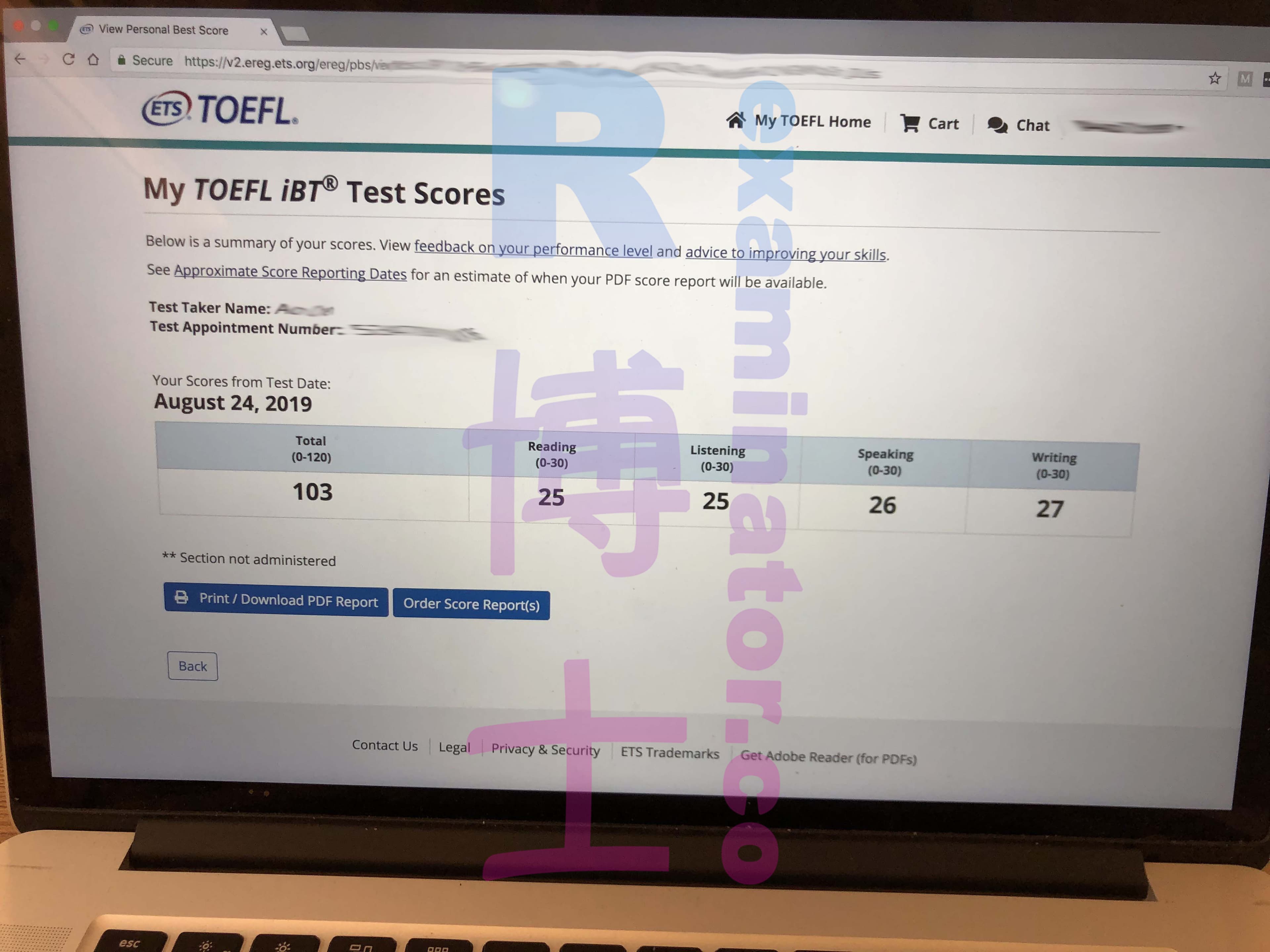 immagine del punteggio per Truffa nel TOEFL storia di successo #47